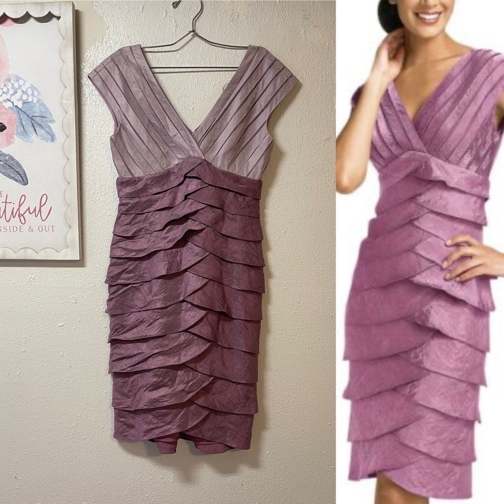 Adrianna Papell satin purple tiered dress